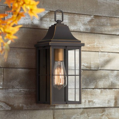  John Timberland Sunderland Rustic Mission Outdoor Wall Light Fixture Black Gold 15" Clear Glass For Post Exterior Barn Deck House Porch Yard Patio