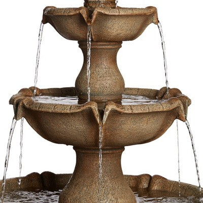  John Timberland Arosco Rustic 3 Tier Basin Outdoor Floor Water Fountain With LED Light 43" For Yard Garden Patio Home Deck Porch Exterior Balcony Roof