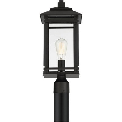  John Timberland Mission Outdoor Post Light Fixture Matte Black Metal 19 1/2" Clear Glass For Exterior House Porch Patio Deck Home