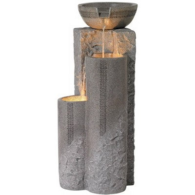  John Timberland Bowl And Pillar Modern Zen Cascading Outdoor Floor Water Fountain With LED Light 34 1/2" For Yard Garden Patio Home Deck Porch House