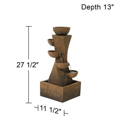 John Timberland Cascading Bowls Rustic Cascading Bowls Outdoor Floor Water Fountain With LED Light 27 1/2" For Yard Garden Patio Home Deck Porch