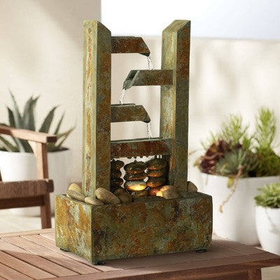  John Timberland Zigzag Zen Modern Cascading Indoor Tabletop Water Fountain With Light 17 1/4" For Table Office Desk Home Bedroom House Living Room