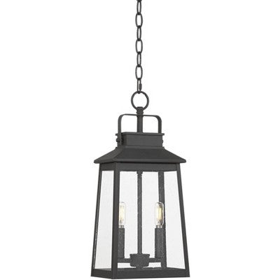  John Timberland Jubliee 19 1/4" High Modern Outdoor Pendant Light Fixture Ceiling Porch House Exterior 2-Light Hanging Black Metal Clear Glass Shade