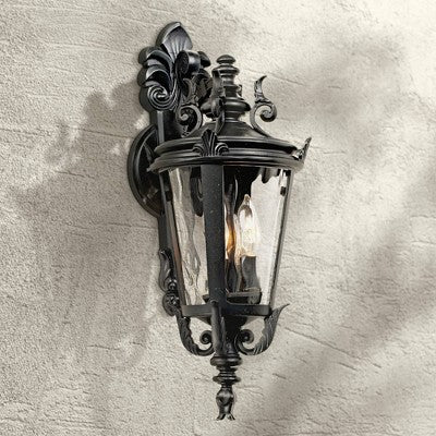  John Timberland Casa Marseille Vintage Rustic Outdoor Wall Light Fixture Textured Black Scroll 21 3/4" Clear Hammered Glass For Post Exterior Barn