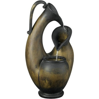  John Timberland Mediterranean Tabletop Water Fountain 24" High Cascading Jug For Table Desk Yard Garden Patio Home Relaxation