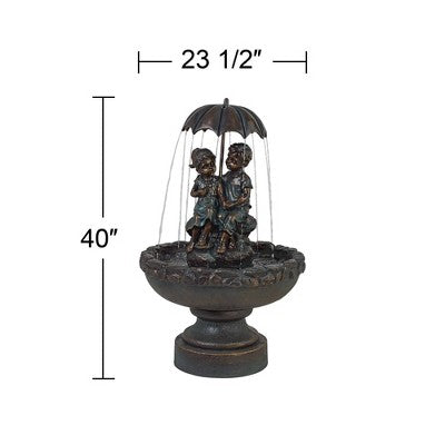  John Timberland Boy And Girl Under Umbrella Modern Outdoor Water Fountain 40" For Yard Garden Patio Home Deck Porch House Exterior Balcony Roof Decor