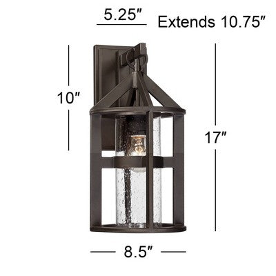  John Timberland Argentine Rustic Farmhouse Outdoor Wall Light Fixture Bronze 17" Clear Seedy Cylinder Glass For Post Exterior Barn Deck House Porch