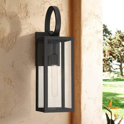  John Timberland Modern Outdoor Wall Light Fixtures Set Of 2 Deep Black 21" Clear Glass For Post Exterior Barn Deck House Porch