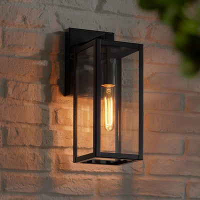  John Timberland Modern Outdoor Wall Light Fixture Mystic Black 14 1/4" Clear Glass Panel For Exterior Barn Deck House Porch Yard Patio Outside Garage
