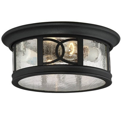  John Timberland Flush Mount Outdoor Ceiling Light Fixture Black 12" Seedy Glass For Exterior House Porch