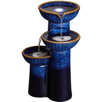  John Timberland Modern Outdoor Floor Water Fountain With Light LED 26 3/4" High Cascading Bowls For Yard Garden Patio Deck