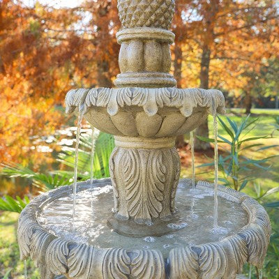  Ibiza 62" High Large Italian Outdoor Decor Sand Stone Floor Fountain With Light LED 3-Tier Outside Garden Patio Yard Backyard