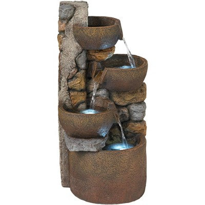  John Timberland Ashmill Urn Rustic Cascading Outdoor Floor Water Fountain With LED Light 29" For Yard Garden Patio Deck Porch Exterior Balcony