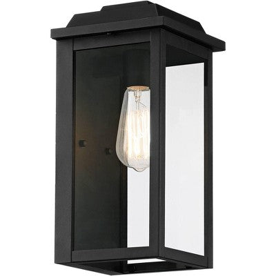  John Timberland Eastcrest Modern Outdoor Wall Light Fixture Textured Black 14" Clear Glass Panels For Post Exterior Barn Deck House Porch Yard Patio