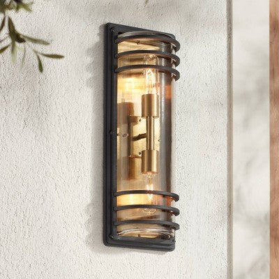  John Timberland Habitat Modern Outdoor Wall Light Fixture Black Brass Metal 21" Clear Glass For Post Exterior Barn Deck House Porch Yard Posts Patio