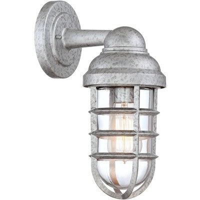  John Timberland Marlowe Industrial Outdoor Wall Light Fixture Galvanized Cage 13 1/4" Clear Glass For Post Exterior Barn Deck House Porch Yard Patio
