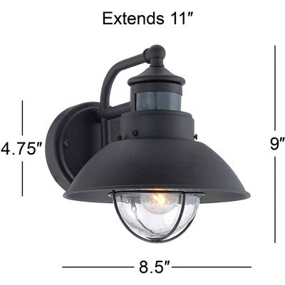  John Timberland Oberlin Rustic Farmhouse Outdoor Barn Light Fixture Black Dusk To Dawn Motion Sensor 9" Clear Seedy Glass For Exterior Deck House Yard