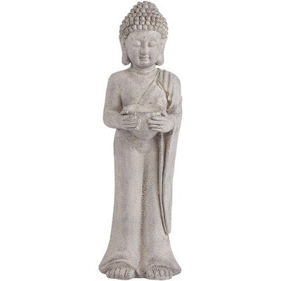  John Timberland Standing Buddha Statue Sculpture Zen Garden Decor Indoor Outdoor Front Porch Patio Yard Outside Home Balcony Gray Faux Stone 32" Tall