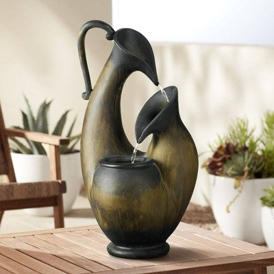  John Timberland Mediterranean Tabletop Water Fountain 24" High Cascading Jug For Table Desk Yard Garden Patio Home Relaxation