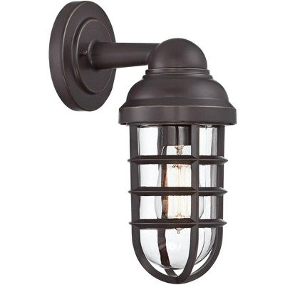  John Timberland Marlowe Industrial Outdoor Wall Light Fixture Galvanized Metal Cage 13 1/4" Clear Glass For Post Exterior Barn Deck House Porch Yard