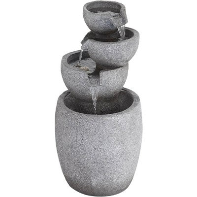  Four Bowls 32" High Large Zen Modern Indoor Outdoor Decor Gray Faux Stone Floor Fountain With Light LED Cascading Outside Garden