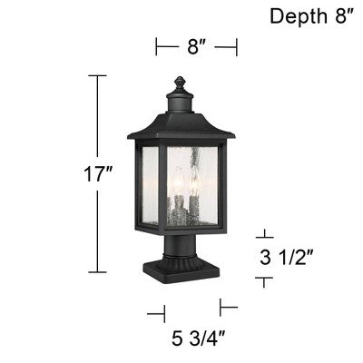  John Timberland Moray Bay 17" High Mission Outdoor Post Light Fixture Pole Porch House With Pier Mount Adapter 3-Light Black Metal Seeded Glass Shade
