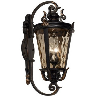  John Timberland Casa Marseille Rustic Outdoor Wall Light Fixture Veranda Bronze Ornate Scroll 36" Champagne Hammered Glass For Post Exterior Barn Deck