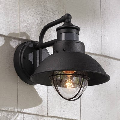  John Timberland Oberlin Rustic Farmhouse Outdoor Barn Light Fixture Black Dusk To Dawn Motion Sensor 9" Clear Seedy Glass For Exterior Deck House Yard