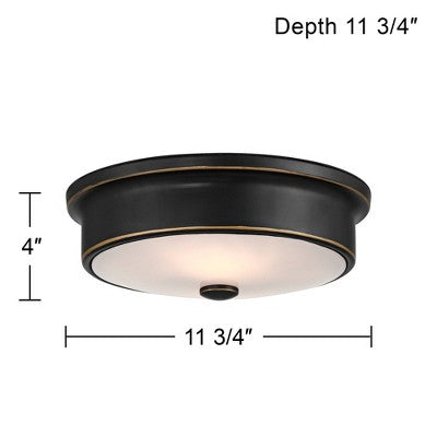  John Timberland Aabria 11 3/4" Wide High Modern Outdoor Flush-Mount Light Fixture Ceilng Porch House Weatherproof Matte Black Metal Glass Shade