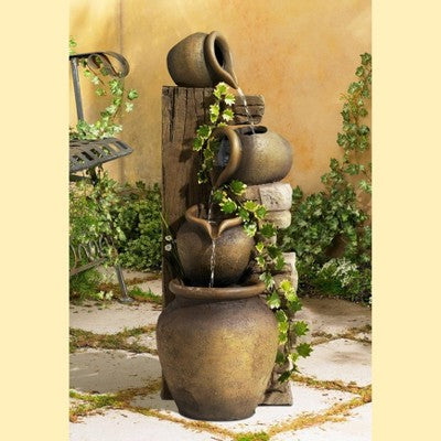  John Timberland Cascading Rustic Three Jugs Outdoor Floor Water Fountain 33" For Yard Garden Patio Home Deck Porch House Exterior Balcony Roof