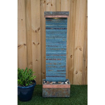  Stave 48" High Large Rustic Indoor Outdoor Decor Copper And Slate Stone Floor Fountain With Light LED Waterfall Outside Garden Patio