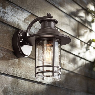  John Timberland Galt Outdoor Mission Wall Light Fixture Oil Rubbed Bronze Motion Sensor Dusk To Dawn 11 1/4" Seedy Glass For Post Exterior Barn Deck