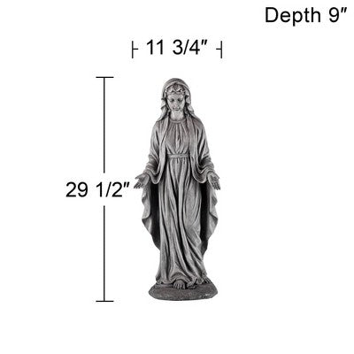  John Timberland Virgin Mary Statue Sculpture Decor Outdoor Garden Front Porch Patio Yard Outside Home Balcony Gray Stone Finish Ceramic 29" Tall