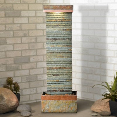  Stave 48" High Large Rustic Indoor Outdoor Decor Copper And Slate Stone Floor Fountain With Light LED Waterfall Outside Garden Patio