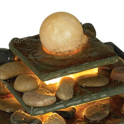  John Timberland Four Tiers Rustic 4 Tier Slate Stone Indoor Tabletop Water Fountain With LED Light 9" For Table Office Desk Home Bedroom Living Room