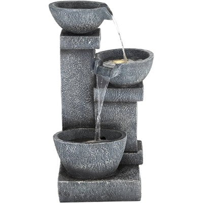  Three Bowls 32 1/4" High Large Modern Indoor Outdoor Decor Gray Faux Stone Floor Fountain With Light LED Cascading Outside Garden