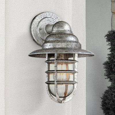  John Timberland Marlowe Industrial Outdoor Wall Light Fixture Galvanized Hooded Cage 13" Clear Glass For Post Exterior Barn Deck House Porch Yard Home