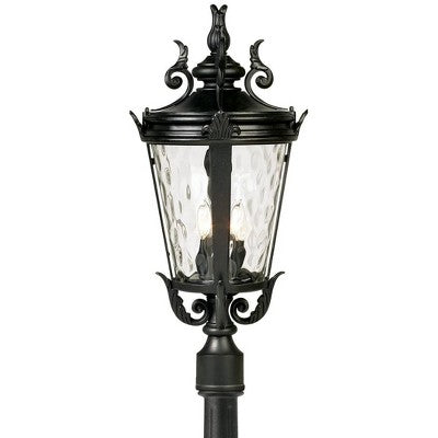  John Timberland Casa Marseille Vintage Outdoor Post Light Textured Black With Flat Base Pole 99 3/4" Clear Hammered Glass For Exterior Barn Deck House