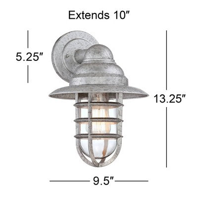  John Timberland Marlowe Industrial Outdoor Wall Light Fixture Galvanized Hooded Cage 13" Clear Glass For Post Exterior Barn Deck House Porch Yard Home