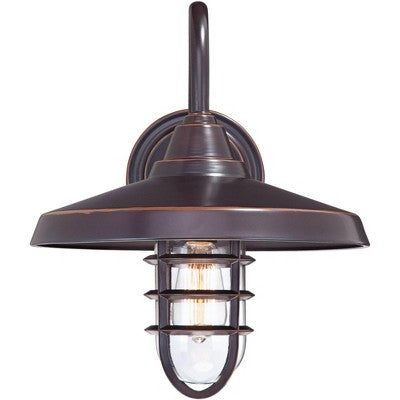  John Timberland Marlowe Rustic Industrial Outdoor Wall Light Fixtures Set Of 2 Painted Bronze Hooded Cage 13" Clear Glass For Exterior