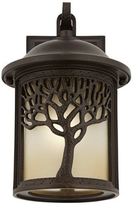  John Timberland Mission Outdoor Wall Light Fixture Bronze Tree Motif 12 1/4" Amber Glass Lantern For Exterior House Porch Patio