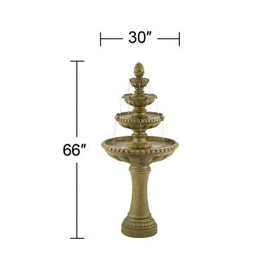 Sag Harbor 66" High Large Italian Outdoor Decor Sand Stone Floor Fountain With Light LED 4-Tier Outside Garden Patio Yard Backyard