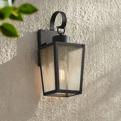  John Timberland Thebes 13 1/4" High Farmhouse Rustic Outdoor Wall Light Fixture Mount Porch House Weatherproof Textured Black Finish Clear Glass Shade
