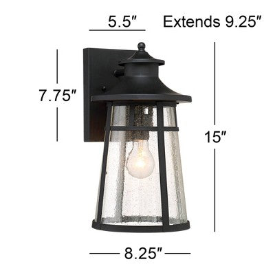  John Timberland Clement Mission Outdoor Wall Light Fixtures Set Of 2 Cast Iron Black 15" Clear Seedy Glass For Post Exterior Barn Deck House Porch