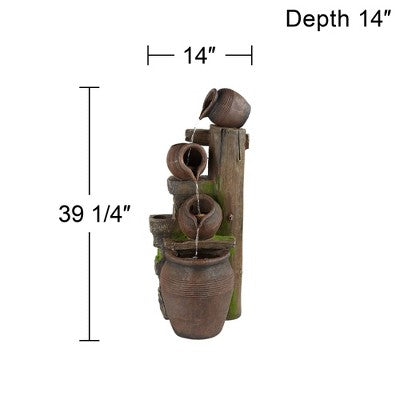  John Timberland Four Pot Rustic Cascading Outdoor Floor Water Fountain With LED Light 39 1/4" For Yard Garden Patio Deck Porch House Exterior