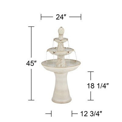  Formentera 45" High Large Italian Outdoor Decor Ceramic Floor Fountain With Light LED 3-Tier Outside Garden Patio Yard Backyard