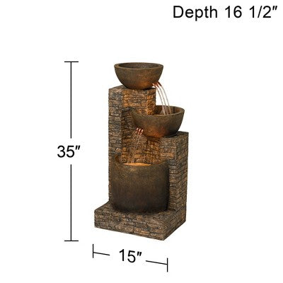  John Timberland Outdoor Floor Water Fountain Three Bowl Floor Cascade 35" For Yard Garden Lawn