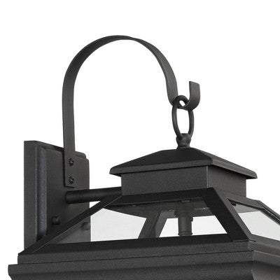  John Timberland Stratton Street Mission Outdoor Wall Light Fixture Textured Black Lantern 22" Clear Glass For Post Exterior Barn Deck House Porch Yard