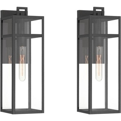  John Timberland San Lucas 18 3/4" High Modern Outdoor Wall Light Fixture Mount Porch House Set Of 2 Weatherproof Sand Black Metal Clear Glass Shade