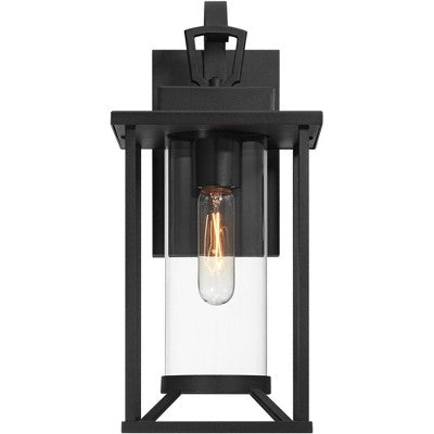  John Timberland Frederick 15 1/2" High Industrial Outdoor Wall Light Fixture Mount Porch House Weatherproof Sand Black Finish Metal Clear Glass Shade